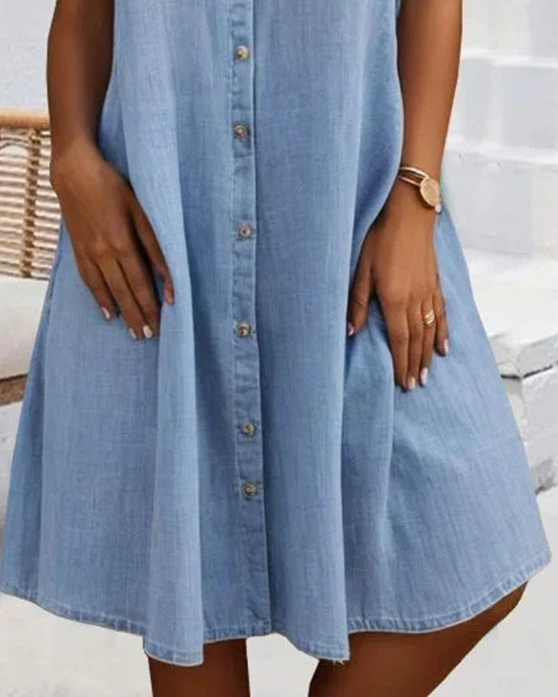 Evelina™ - Robe Midi à Col Revers et Bouton