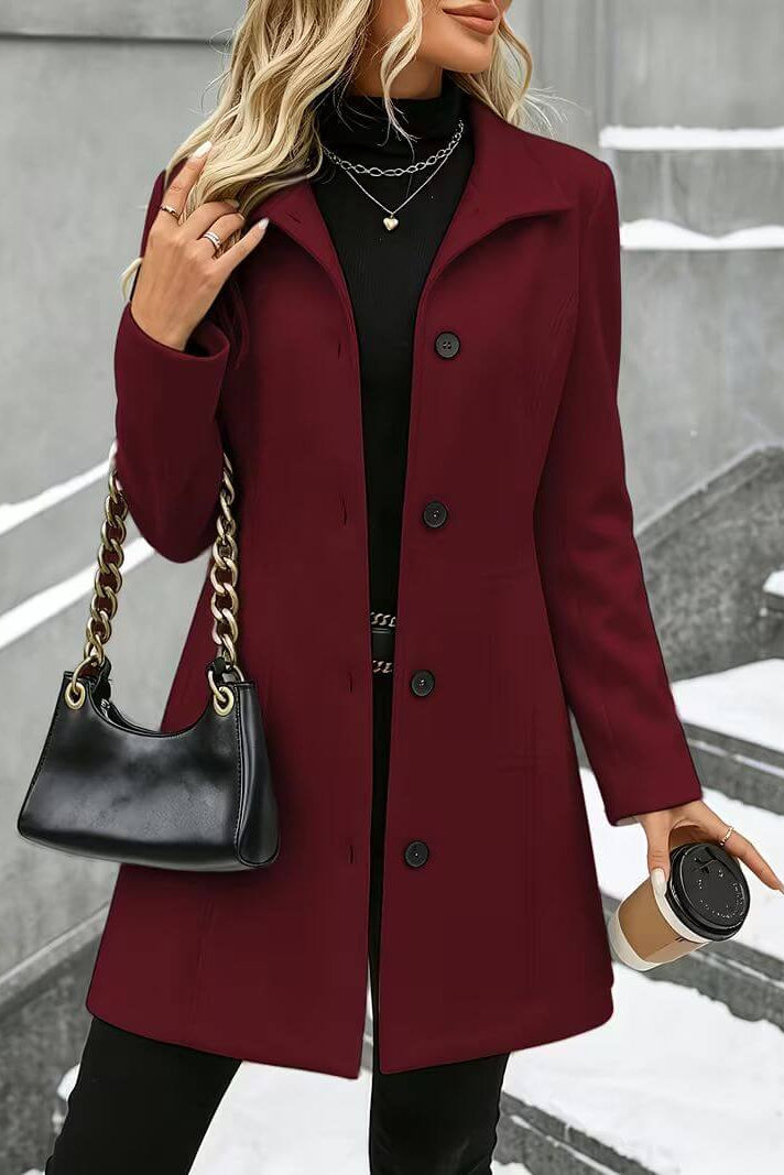 Brune - Manteau femme cintré à col classique et fermeture boutonnée