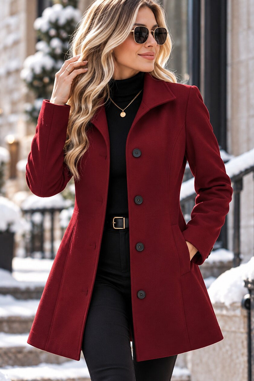 Brune - Manteau femme cintré à col classique et fermeture boutonnée