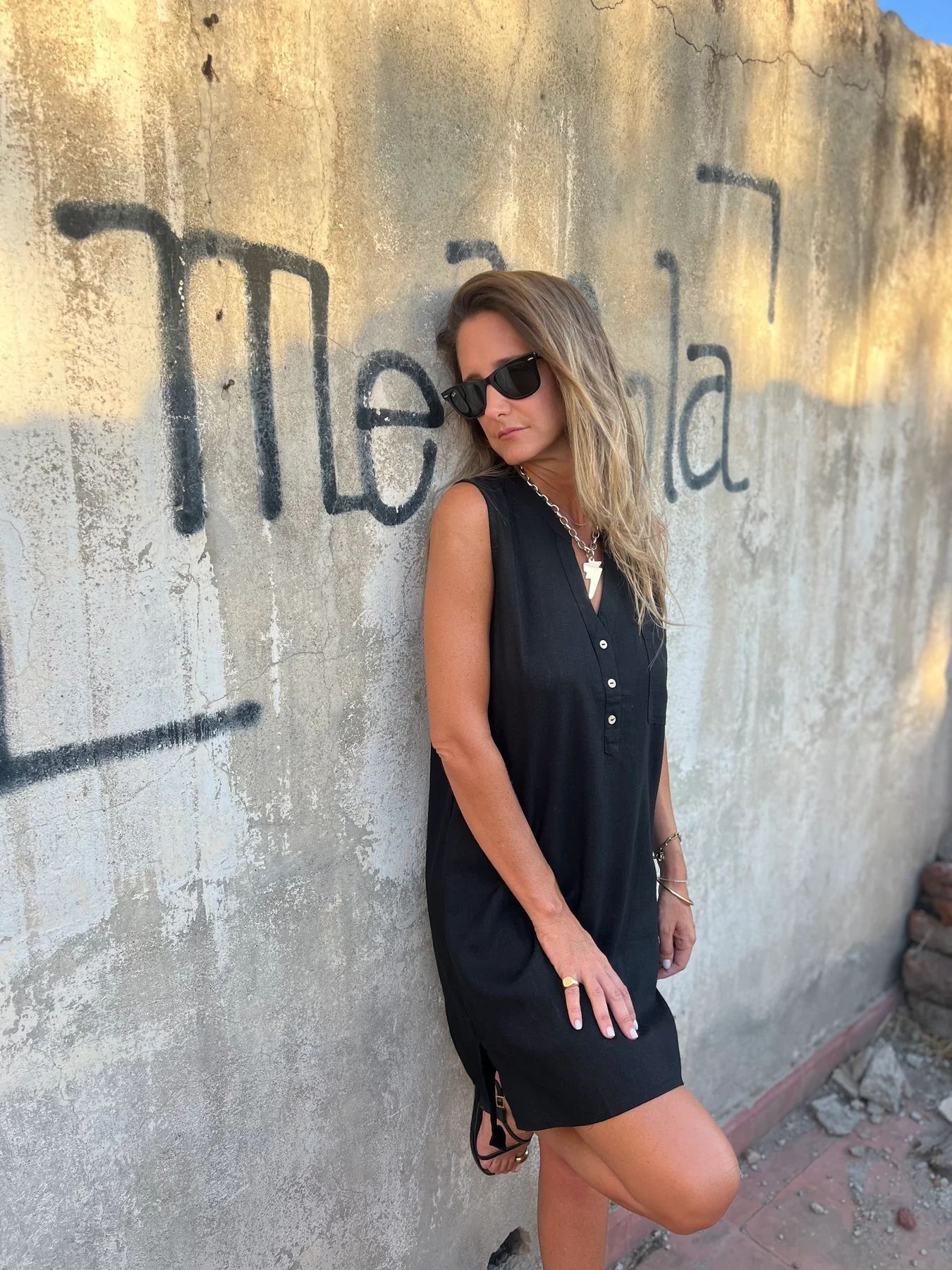 Nerelle™ - Robe Décontractée en Coton et Lin avec Col en V et Poche Latérale