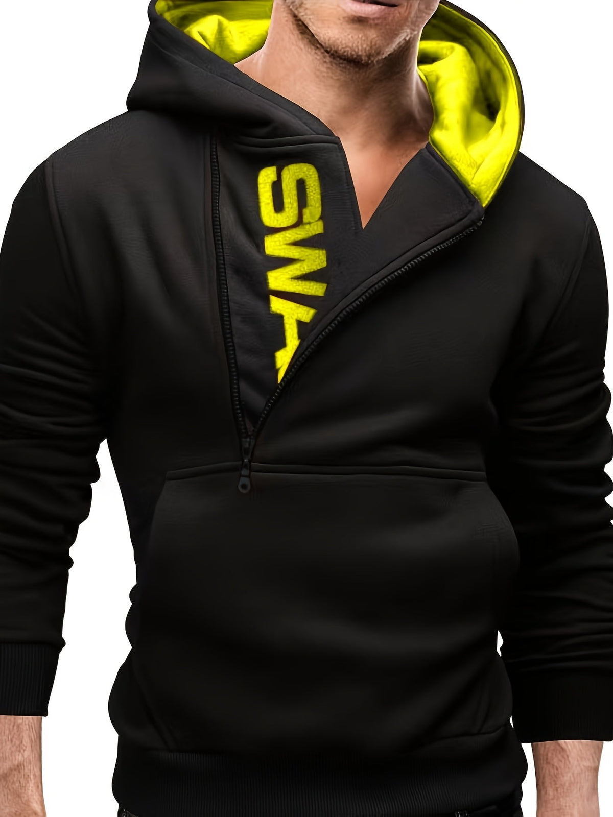 Loic - Sweat à capuche homme slim fit à zip asymétrique et imprimé
