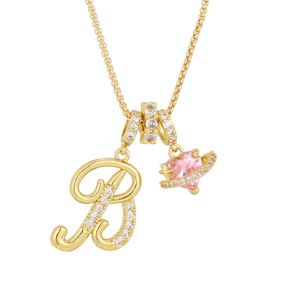 Carmelle™ - Collier Initiale Avec Cœur Rose Brillant