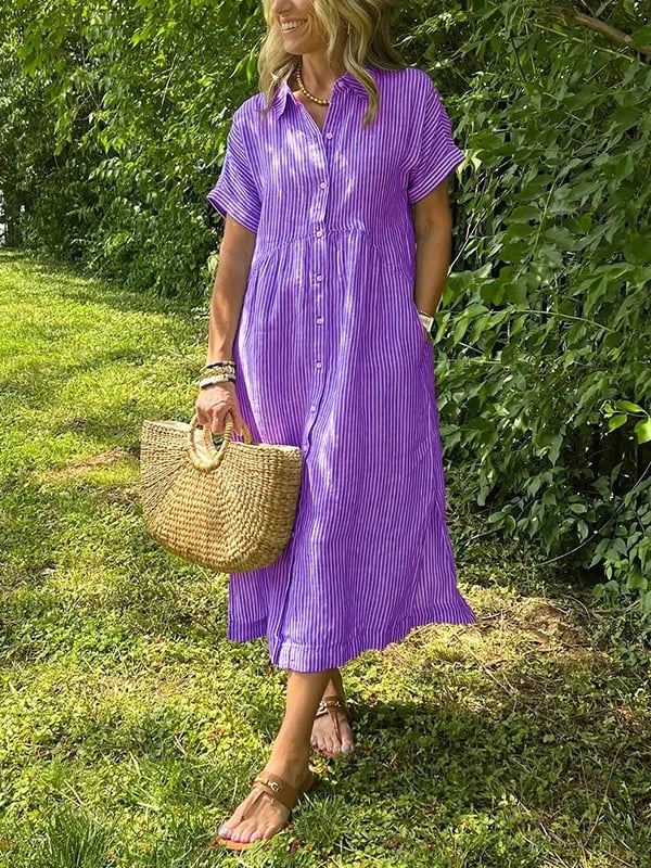 Melania™ - Robe chemise rayée avec revers et boutons | Avec poches fonctionnelles