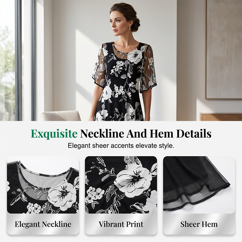 Loryxa™ - Robe femme chiffon floral élégante coupe fluide soirée