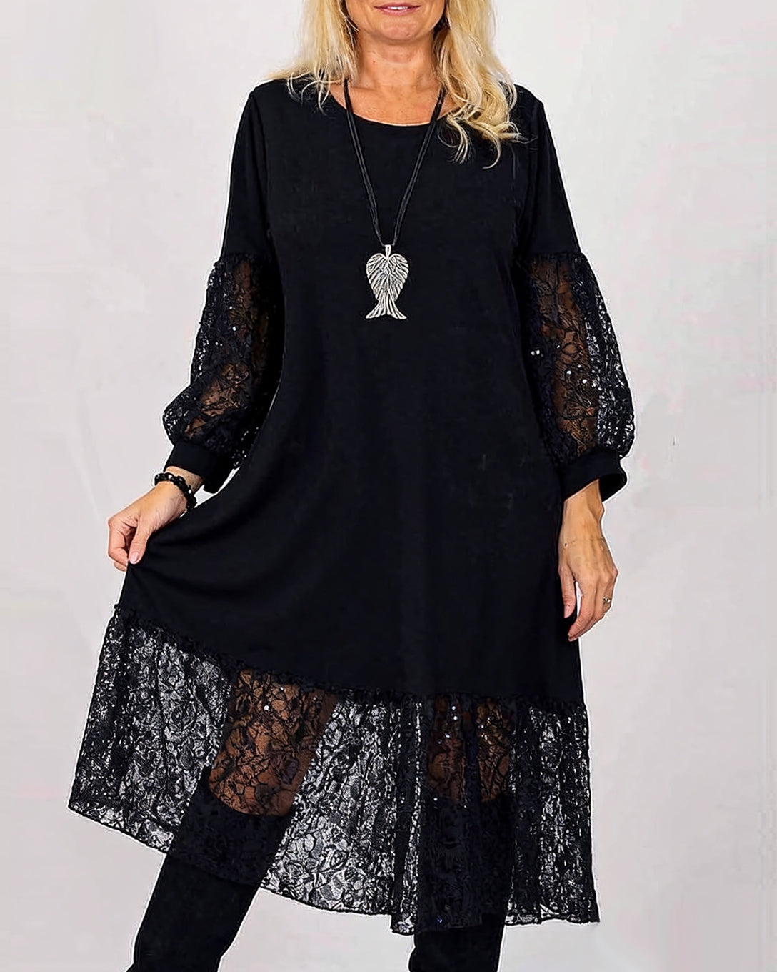 Marisellea - Robe Élégante Patchwork Dentelle