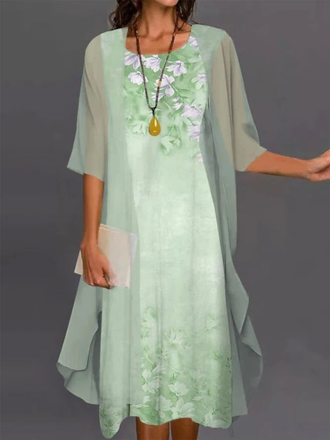 Nesoria™ - Ensemble robe femme deux pièces à imprimé floral style élégant