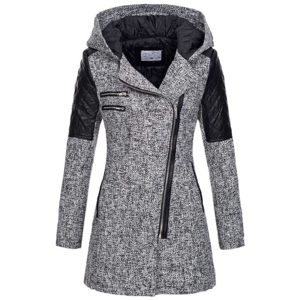 Brechtien - Manteau femme à capuche avec zip asymétrique et manches matelassées