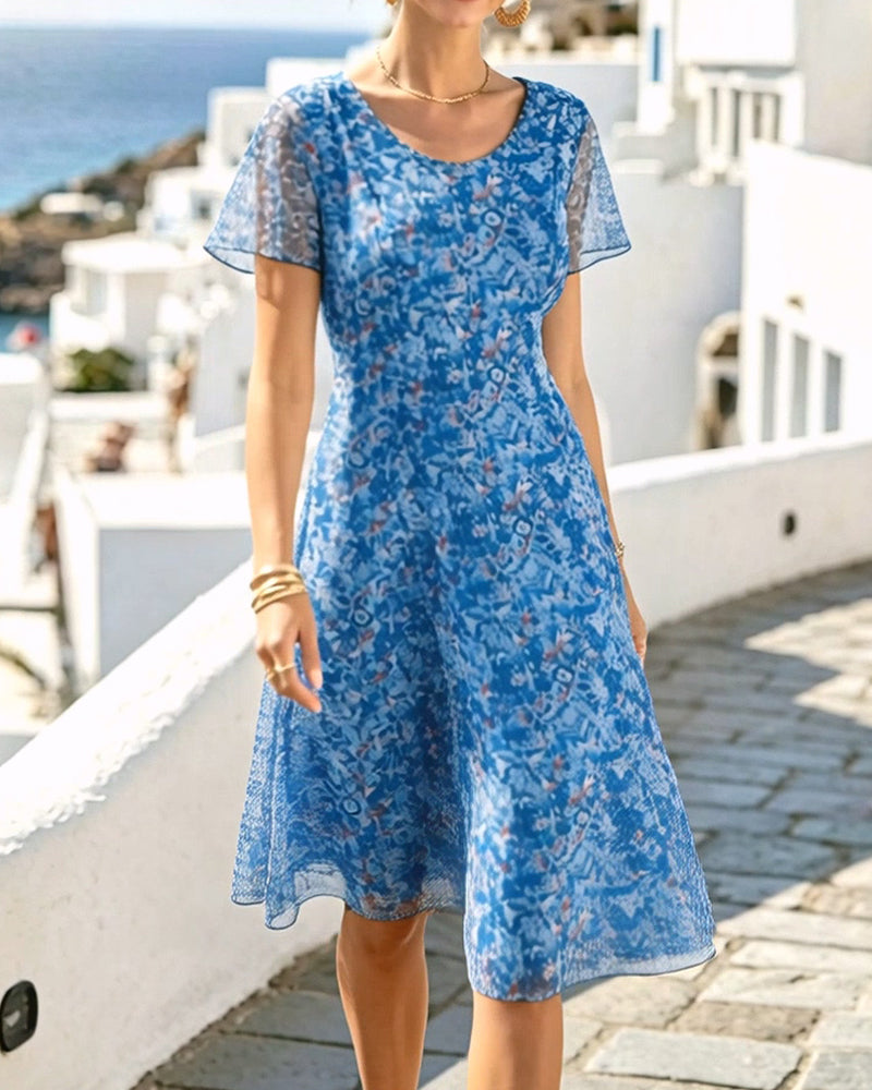 Rovena - Robe à fleurs pour femmes avec manches courtes et coupe A