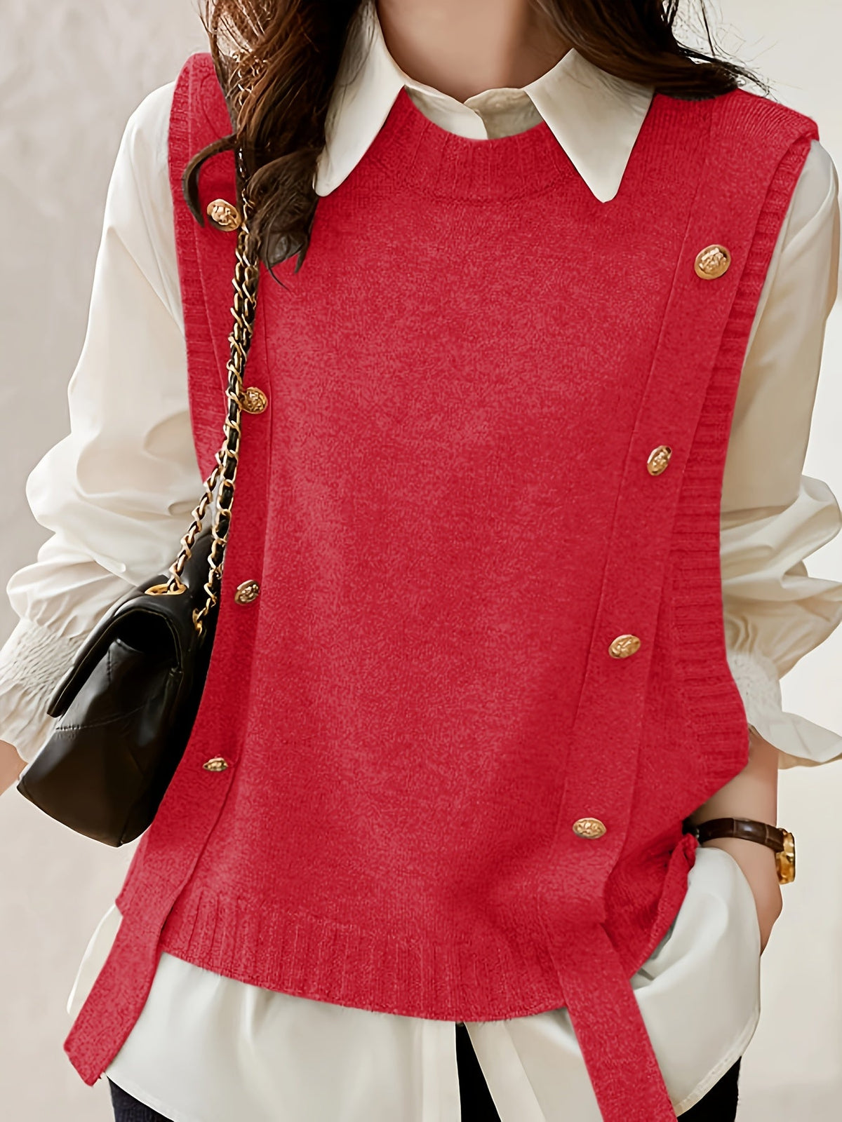 Maëlie - Gilet sans manches femme en maille à boutons décoratifs