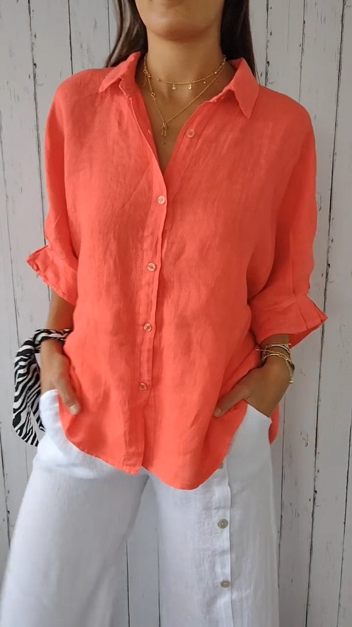 Delphira™ - Chemise en coton et lin nouée dans le dos