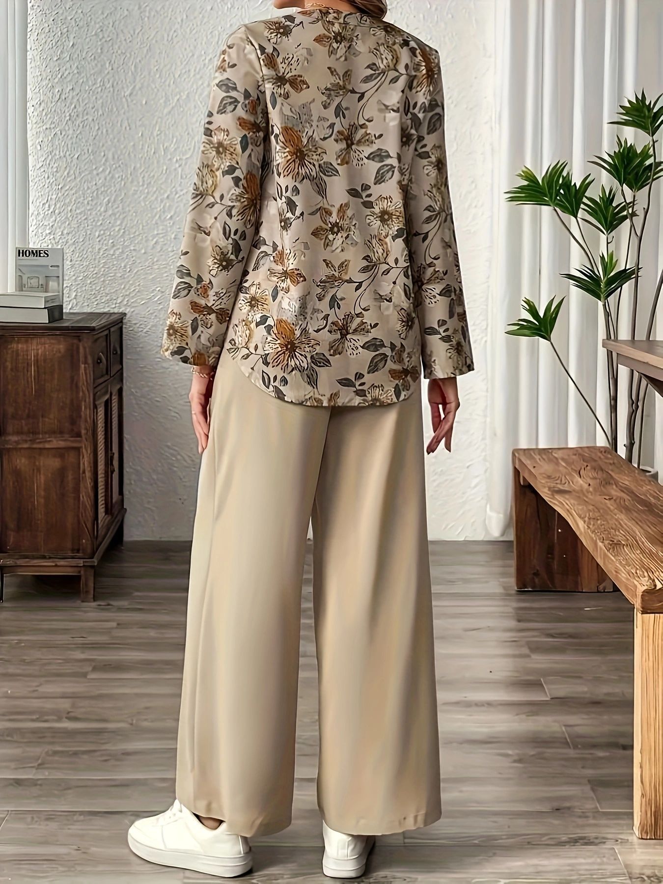 Cynellea™ - Ensemble femme chemisier floral pantalon fluide chic quotidien