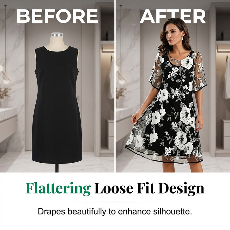 Loryxa™ - Robe femme chiffon floral élégante coupe fluide soirée
