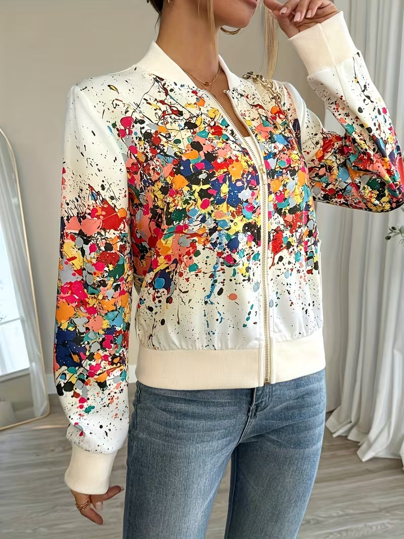 Noëlla - Veste bomber imprimée pour femme à fermeture éclair