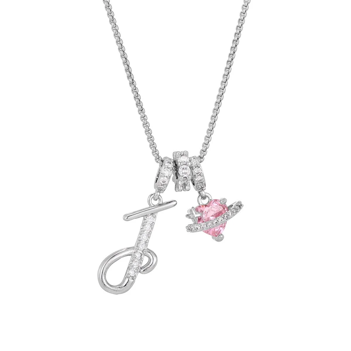 Carmelle™ - Collier Initiale Avec Cœur Rose Brillant