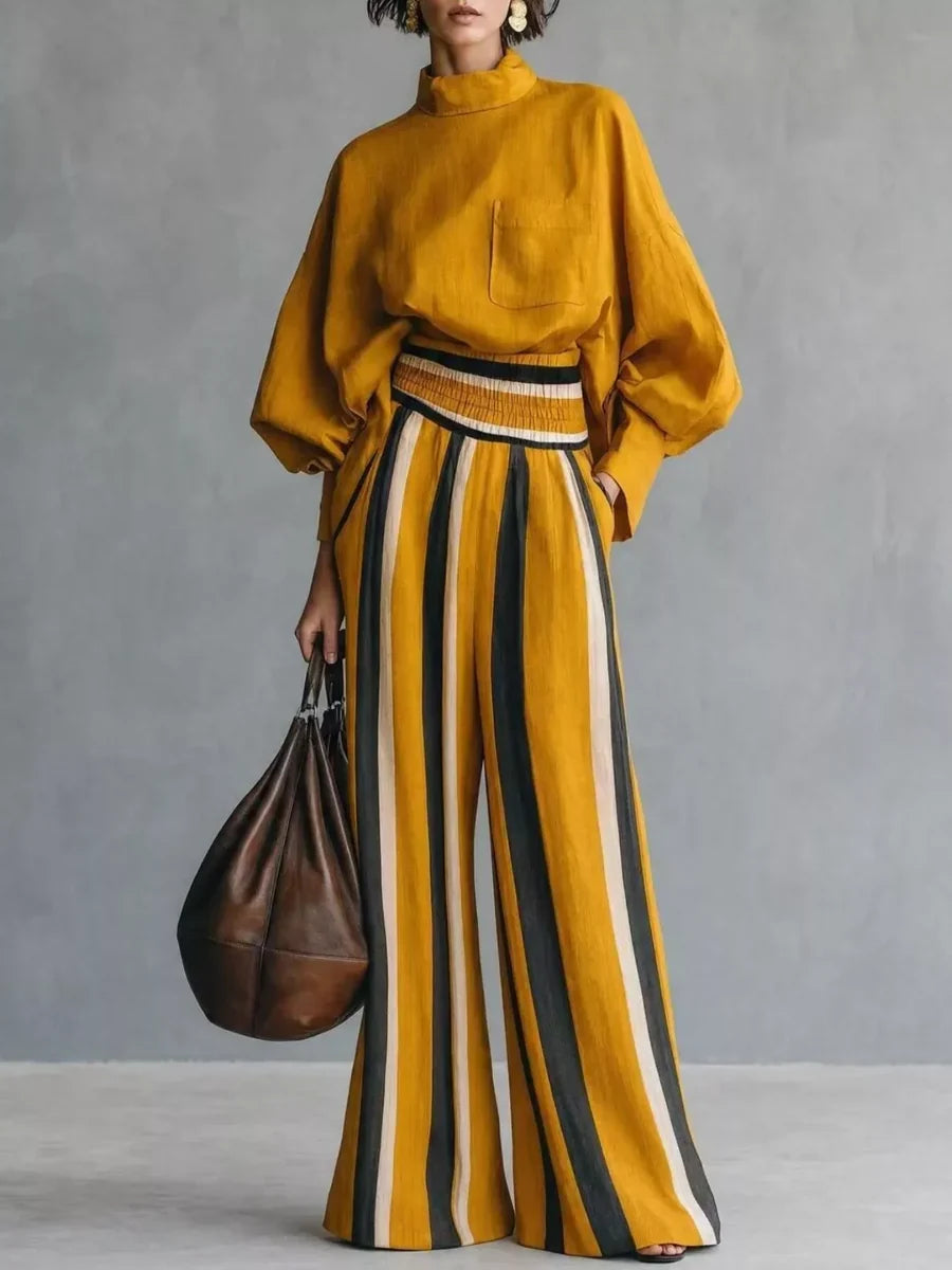 Eeke - Ensemble femme col montant et pantalon rayé