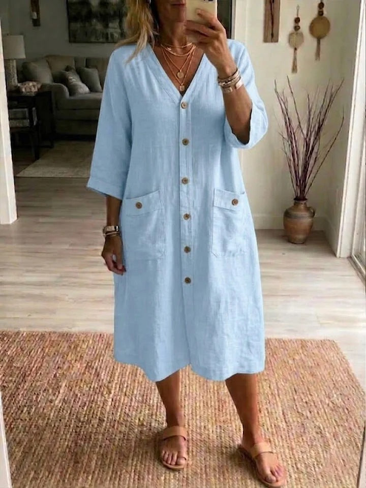 Oryssa™ - Robe Femme Ample Boutonnée Style Léger Pour Journée Active