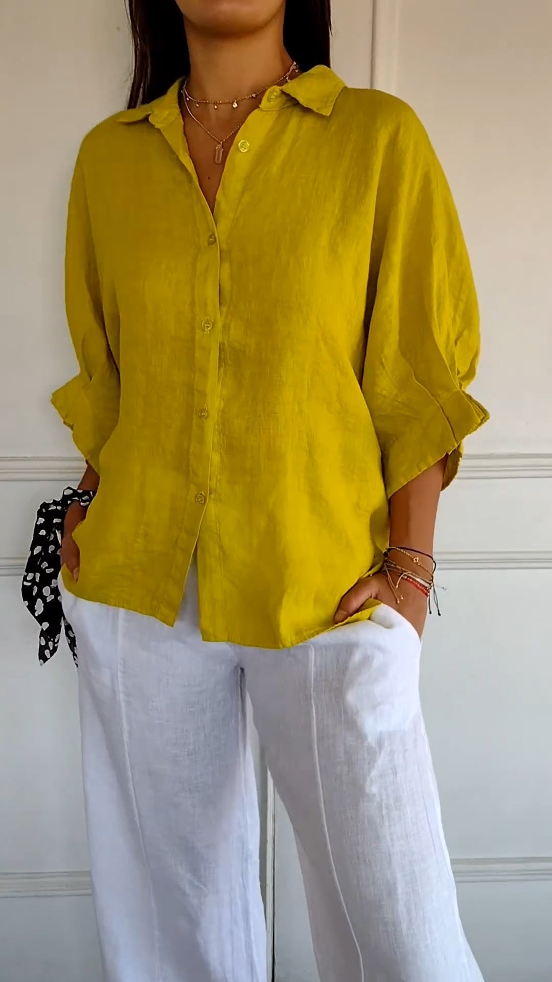 Delphira™ - Chemise en coton et lin nouée dans le dos