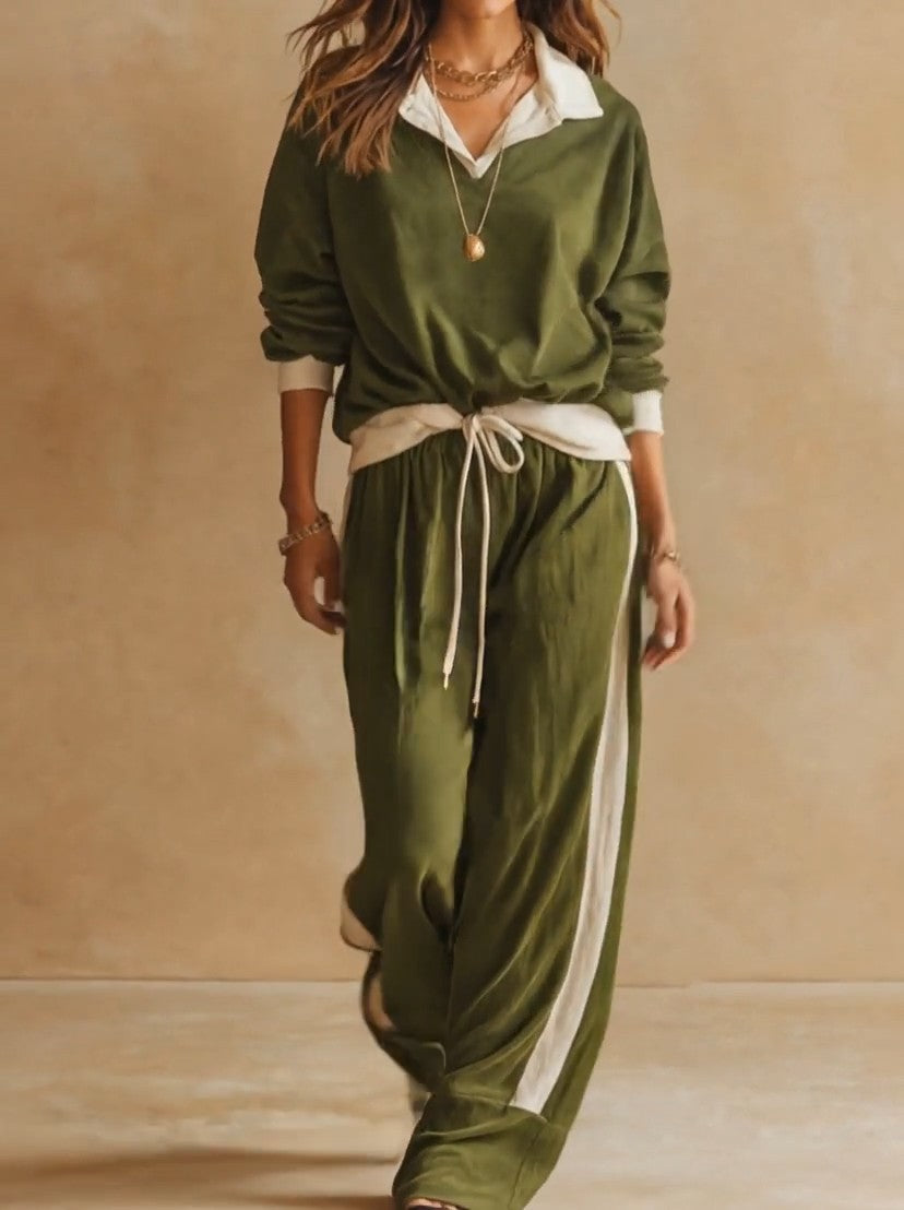 Hinke - Ensemble deux pièces femme avec haut à col polo et pantalon large