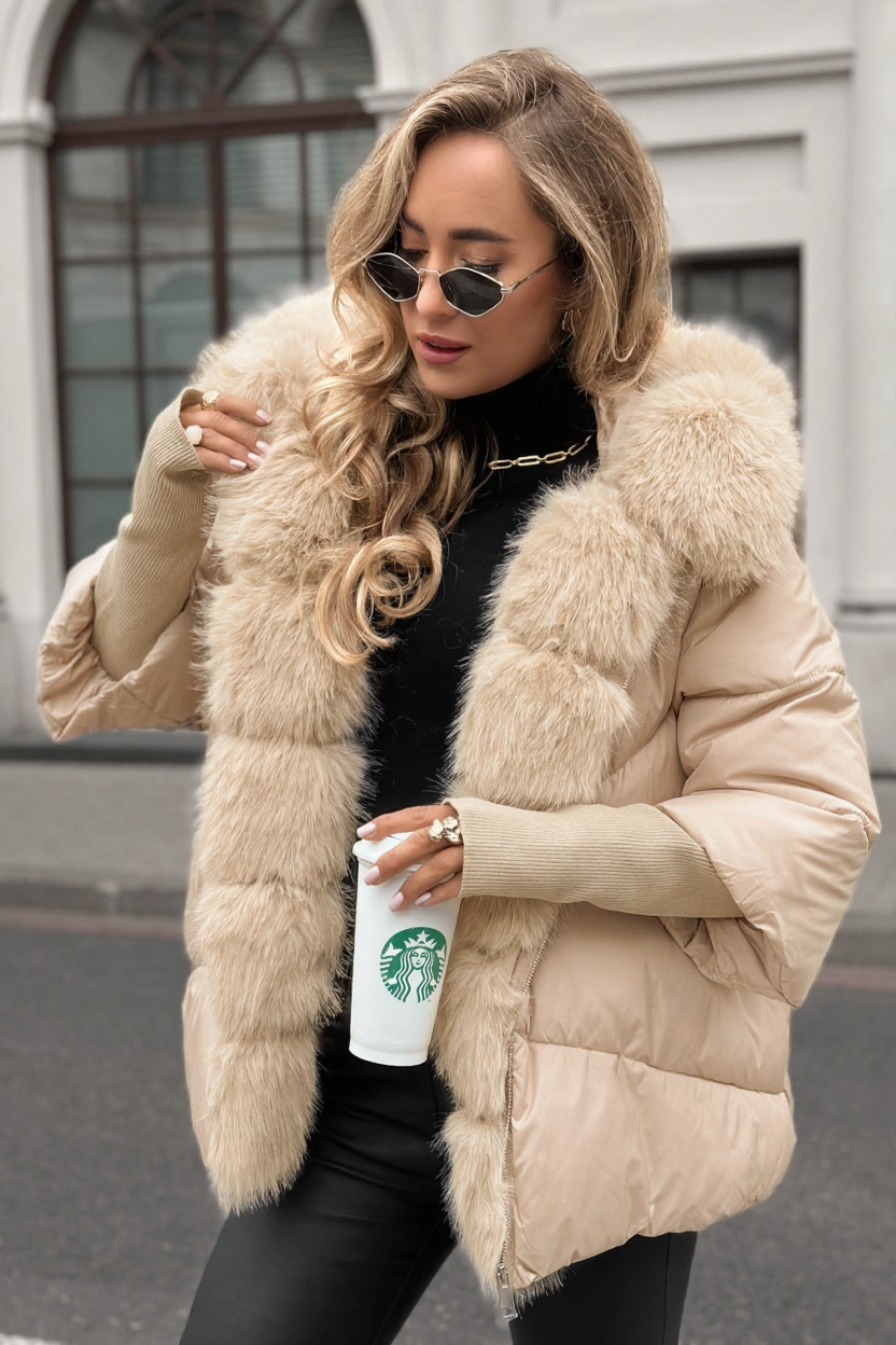 Doralivra - Manteau Puffer Avec Fausse Fourrure