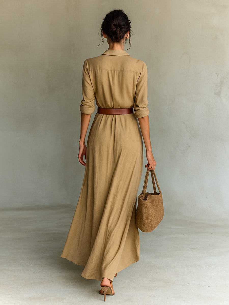 Joceline - Robe maxi femme chemise avec ceinture
