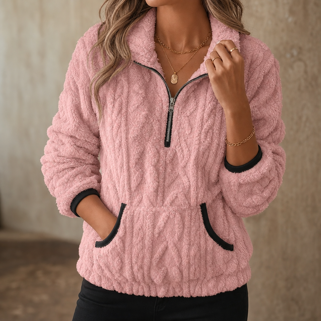 Rinske - Pull femme polaire demi-zip avec poche kangourou