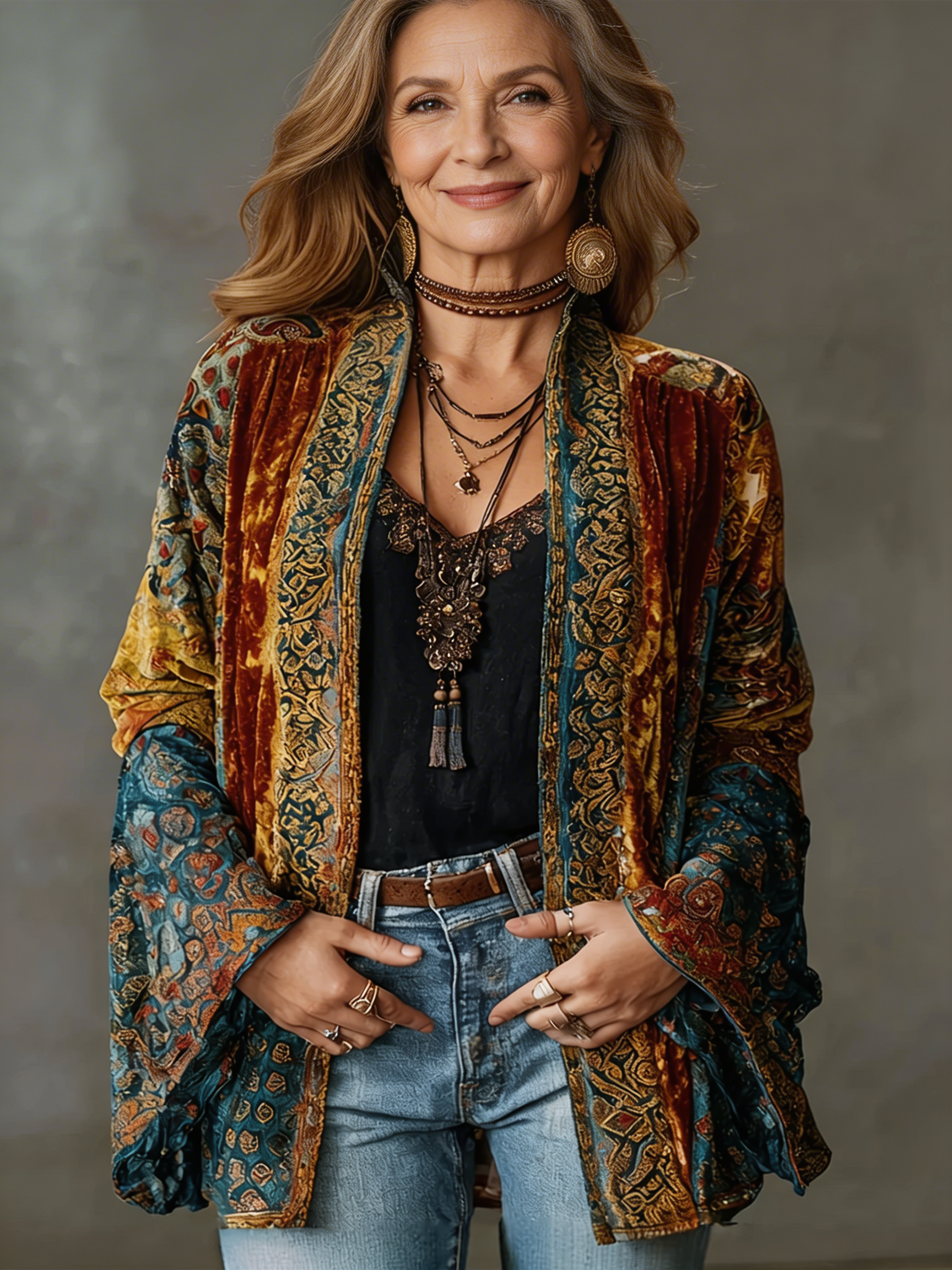 Ariana™ - Veste Kimono Femme Fluide Motif Bohème Brodé Style Élégant