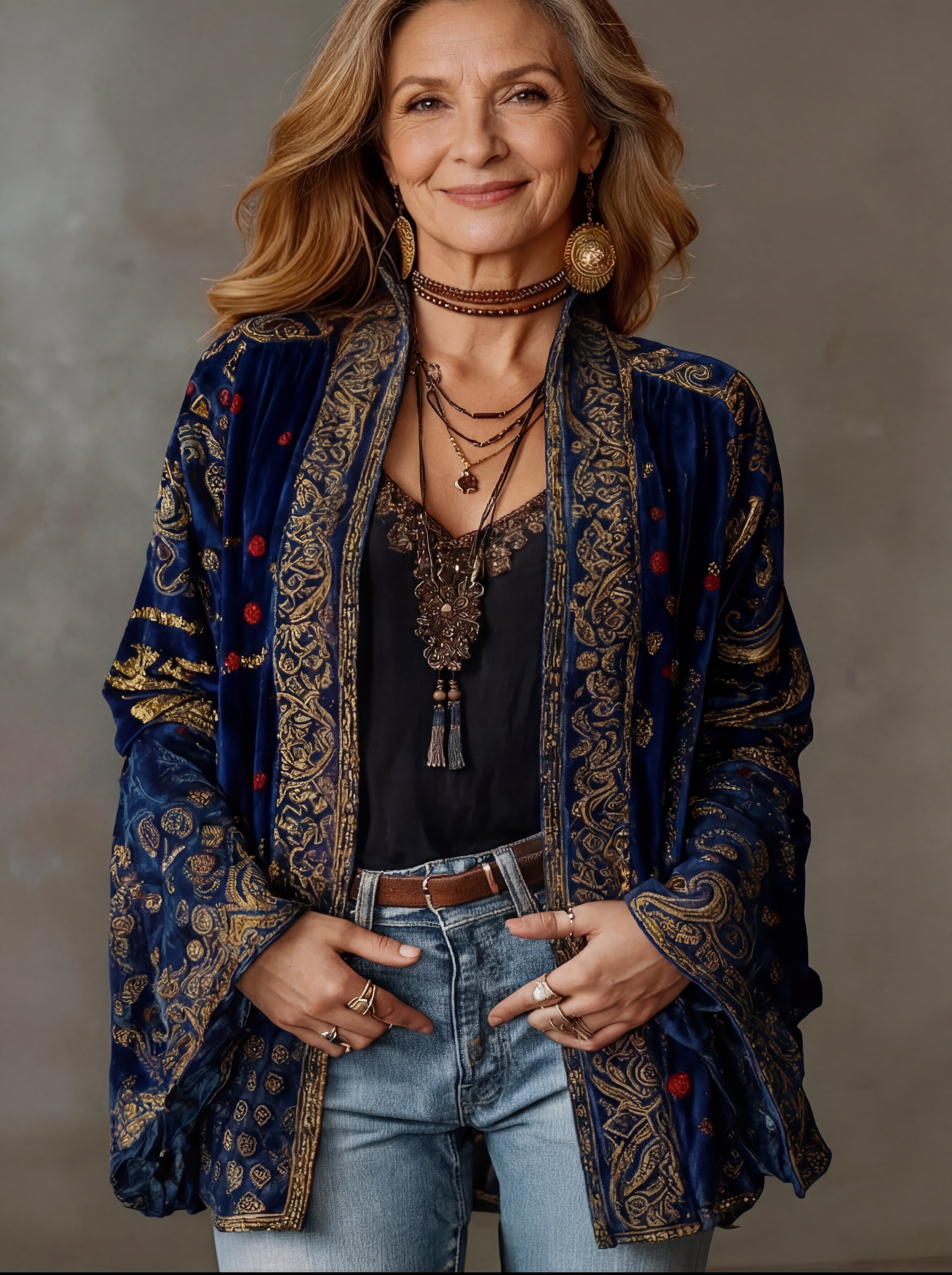 Ariana™ - Veste Kimono Femme Fluide Motif Bohème Brodé Style Élégant