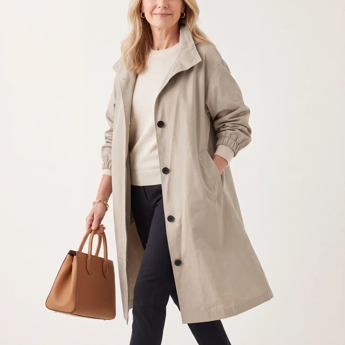 Bregtje - Trench long femme à capuche et boutons avec poches