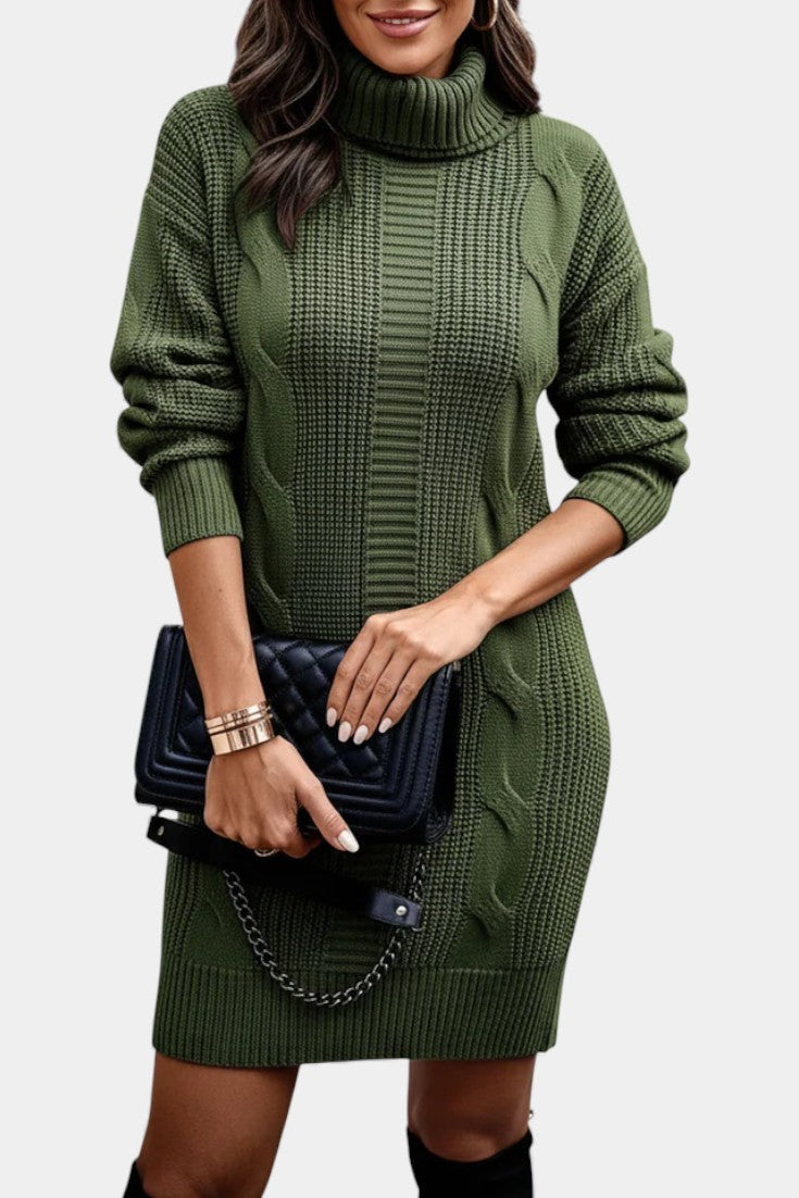 Elinora - Robe Pull Col Roulé Maille Cosy