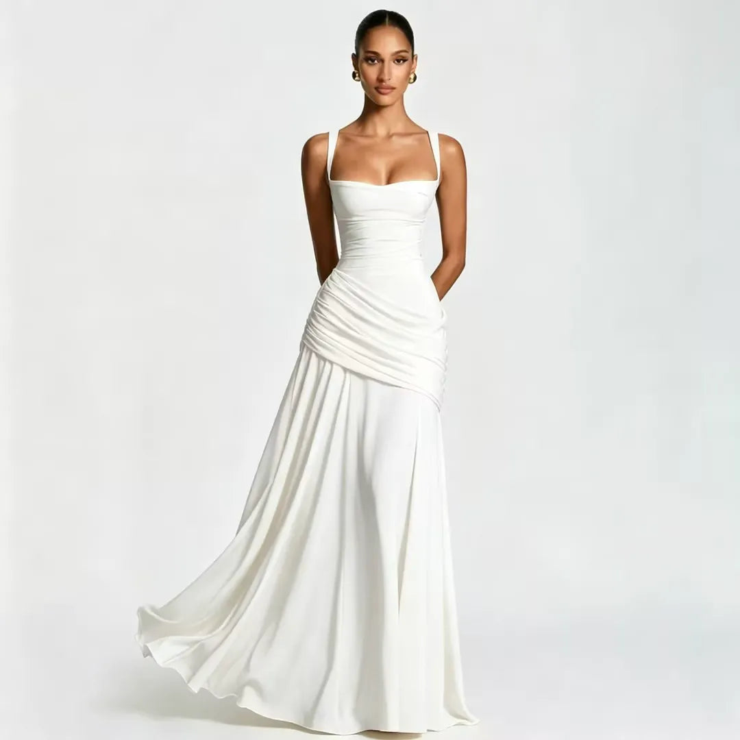 Noreia - Robe maxi femme à col carré froncé et laçage dos