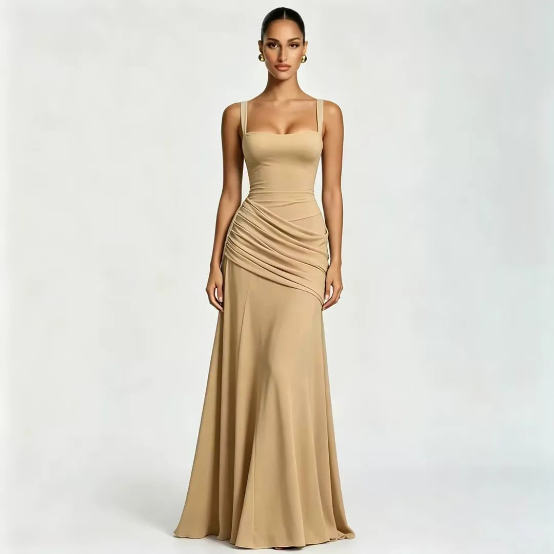 Noreia - Robe maxi femme à col carré froncé et laçage dos