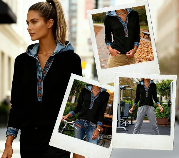 Kalivara™ - Sweat à Capuche Décontracté avec Détails en Jean