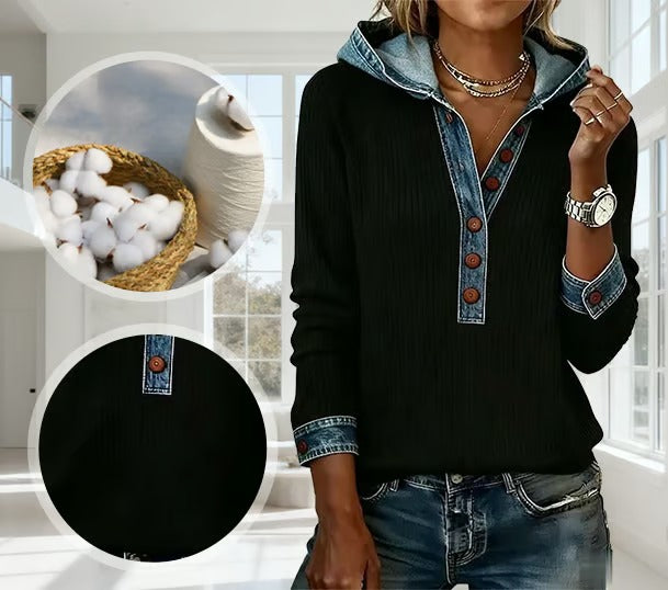 Kalivara™ - Sweat à Capuche Décontracté avec Détails en Jean