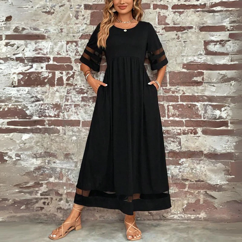 Perissa - Robe longue femme fluide avec détails transparents