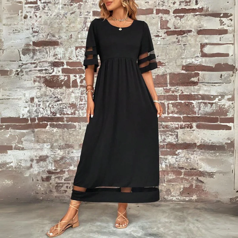 Perissa - Robe longue femme fluide avec détails transparents