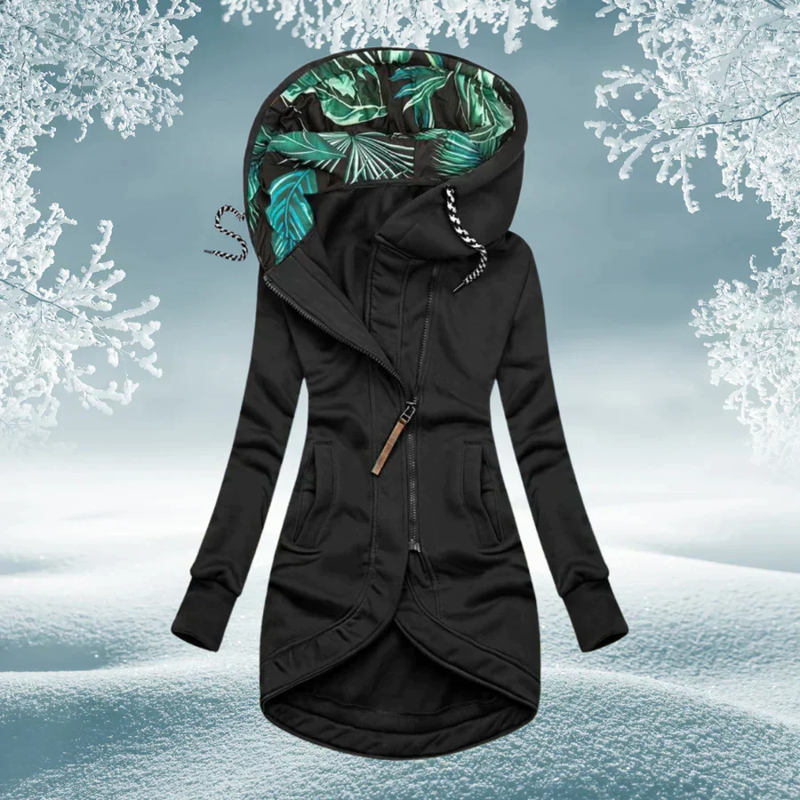 Annemieke - Veste femme longue à capuche avec fermeture zippée