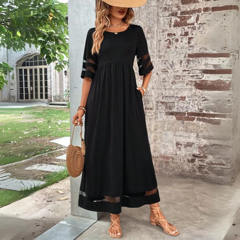 Perissa - Robe longue femme fluide avec détails transparents
