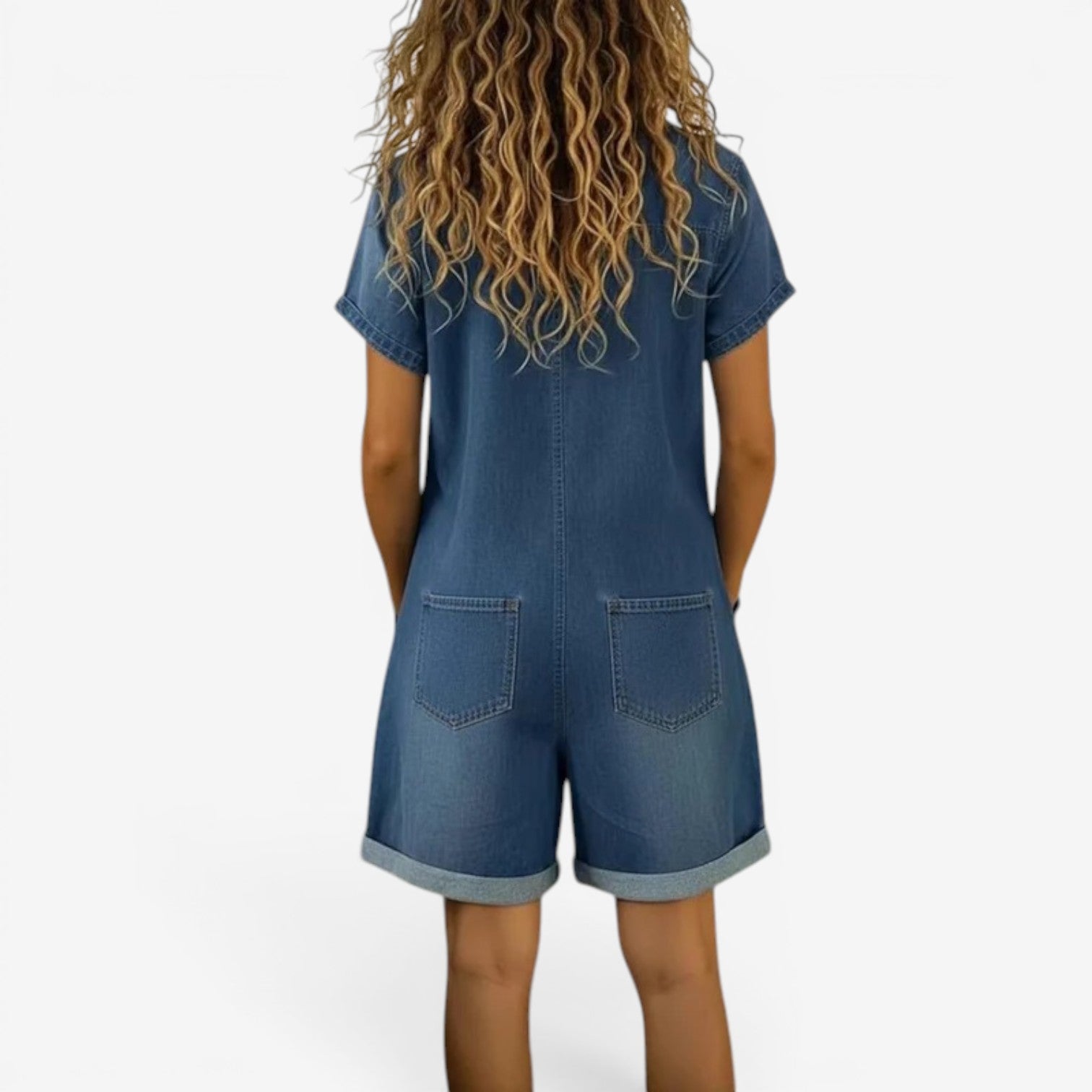 Rovellea™ - Combinaison femme courte denim ample boutons été casual