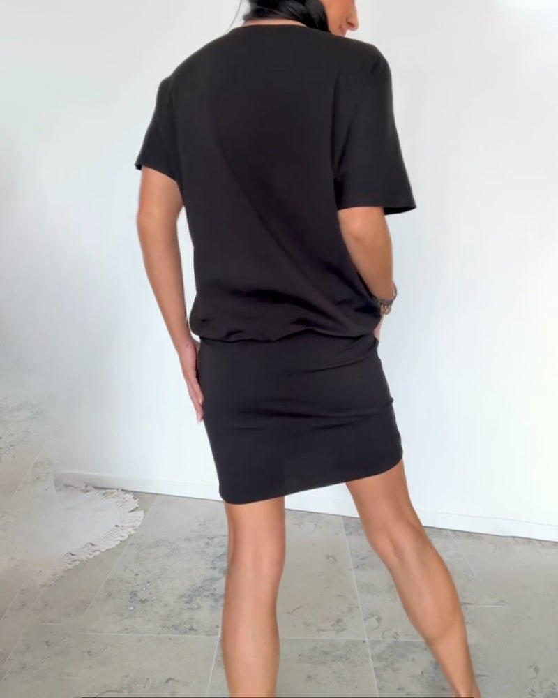 Demyra - Robe courte femme stretch noire style casual chic
