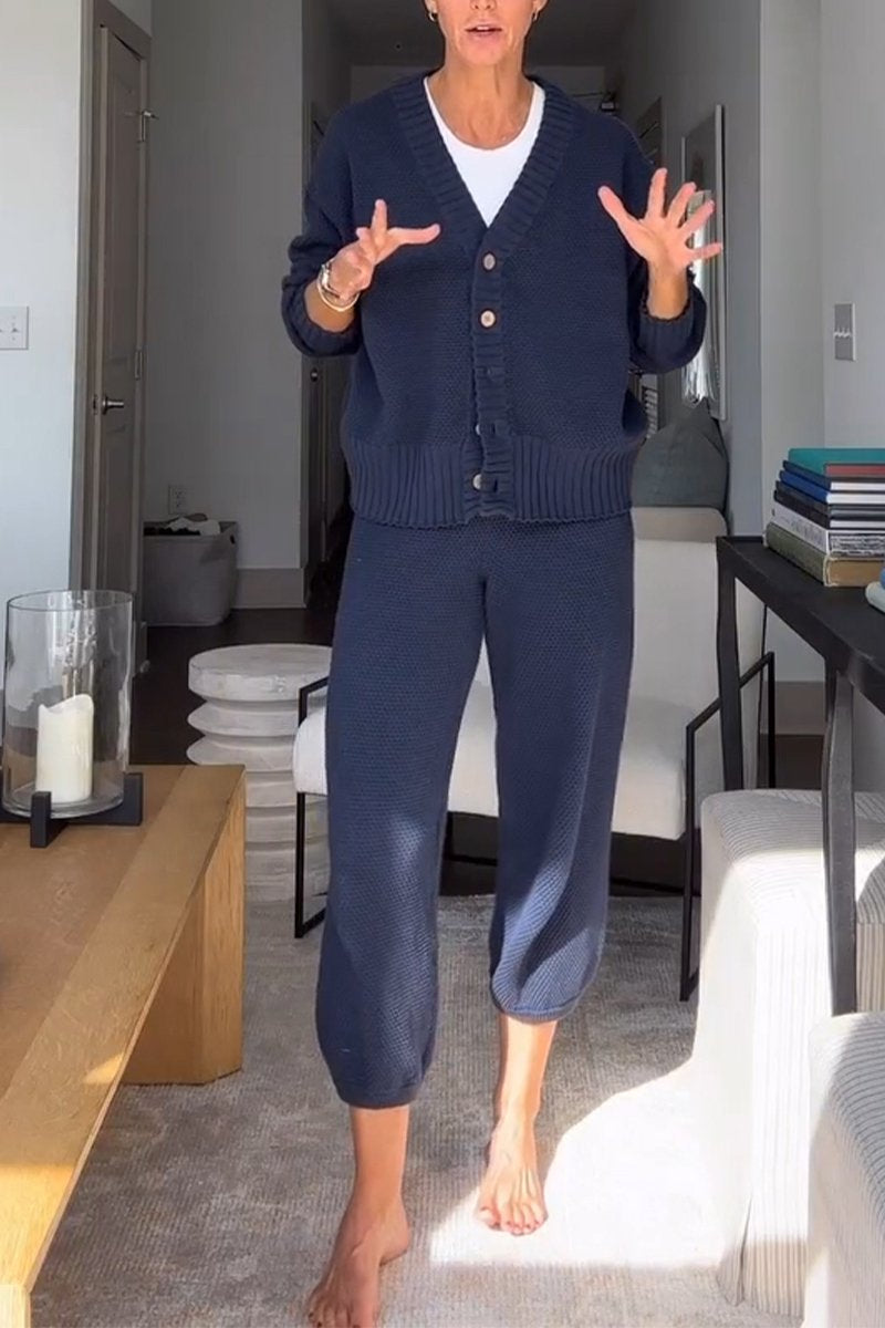 Marielle™ - Ensemble décontracté femme à col en V et texture gaufrée