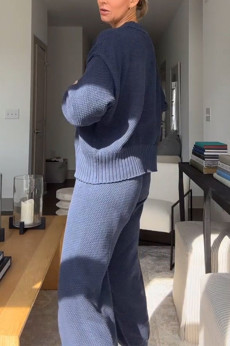 Marielle™ - Ensemble décontracté femme à col en V et texture gaufrée