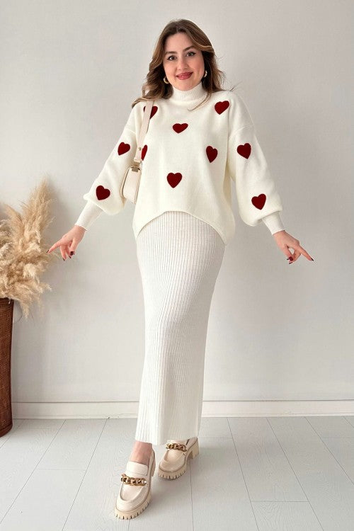 Annette™ - Ensemble Tendance Cœur et Jupe Taille Haute