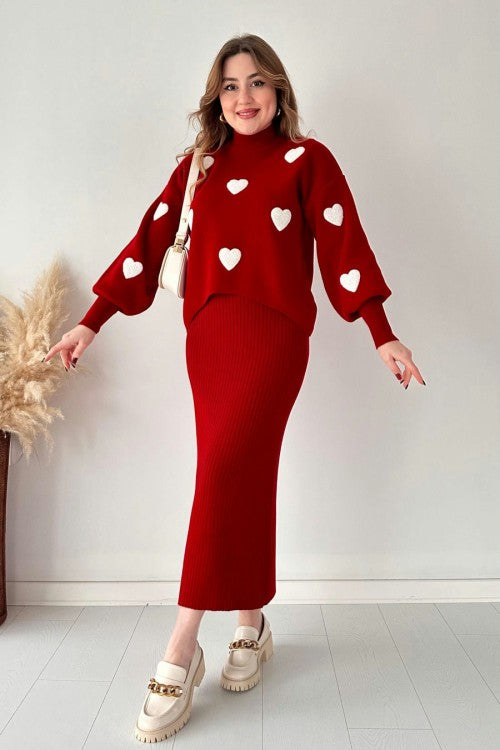 Annette™ - Ensemble Tendance Cœur et Jupe Taille Haute
