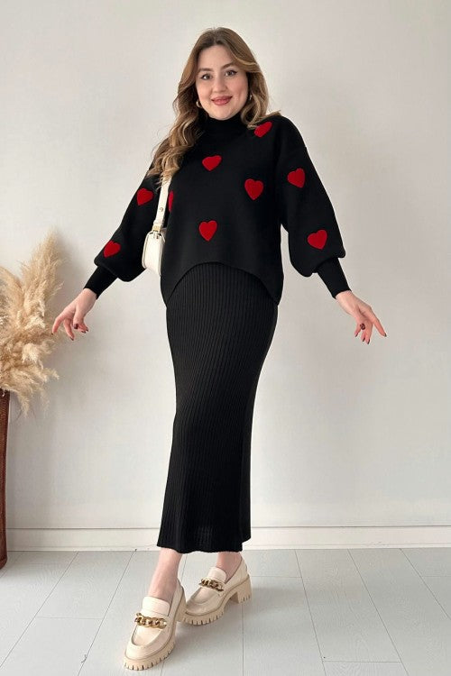 Annette™ - Ensemble Tendance Cœur et Jupe Taille Haute