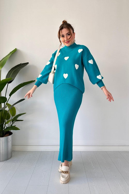 Annette™ - Ensemble Tendance Cœur et Jupe Taille Haute