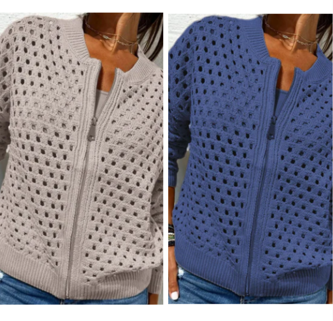 Florence™ - Veste Tricotée pour Femme avec Fermeture Éclair et Découpes