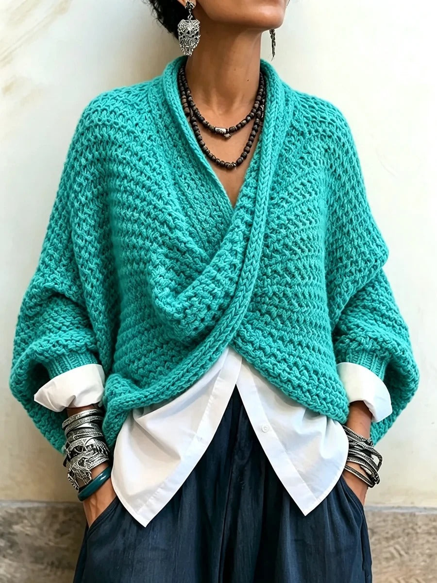 Cootje - Pull cache-cœur femme à manches chauve-souris et coupe ample
