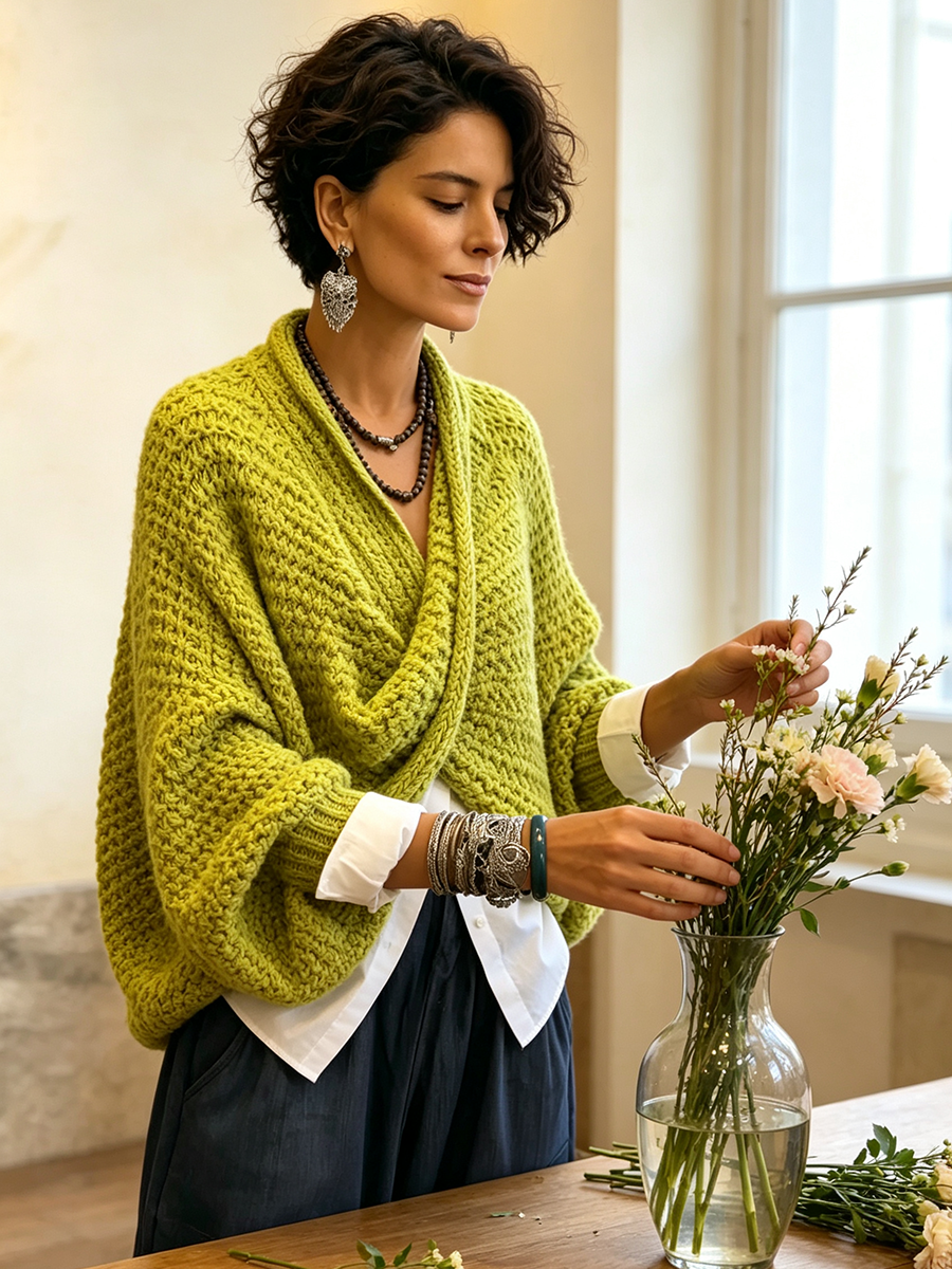 Cootje - Pull cache-cœur femme à manches chauve-souris et coupe ample