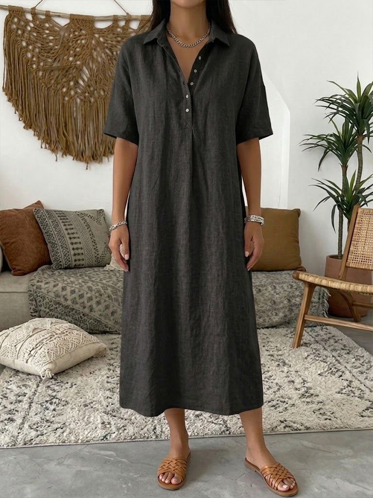 Iovelle™ - Robe Femme Polo Coton Lin Décontractée Été Manches Courtes