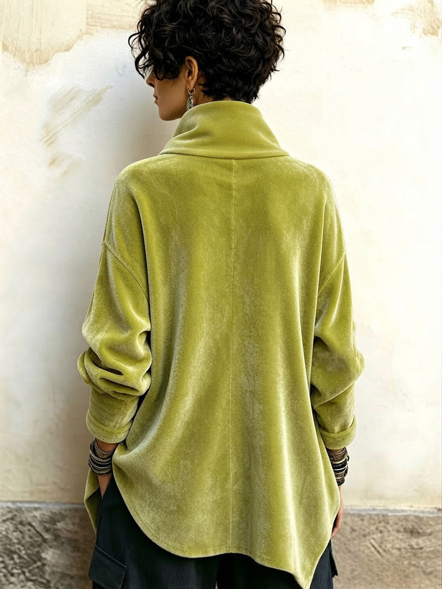 Marga - Top femme en velours à col roulé et coupe asymétrique